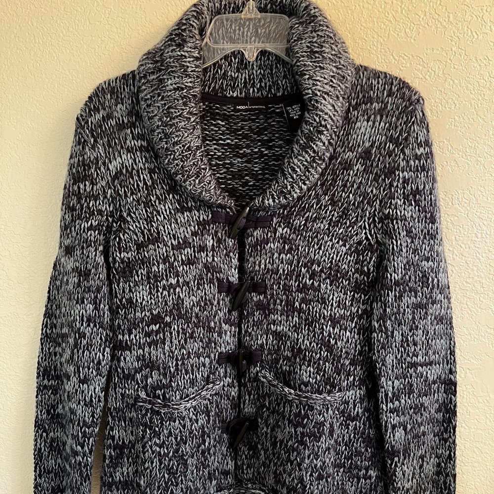 Moda International Chunky Knit Shawl Collar Wool Blend Cardigan Sweater Sz‎ XS
